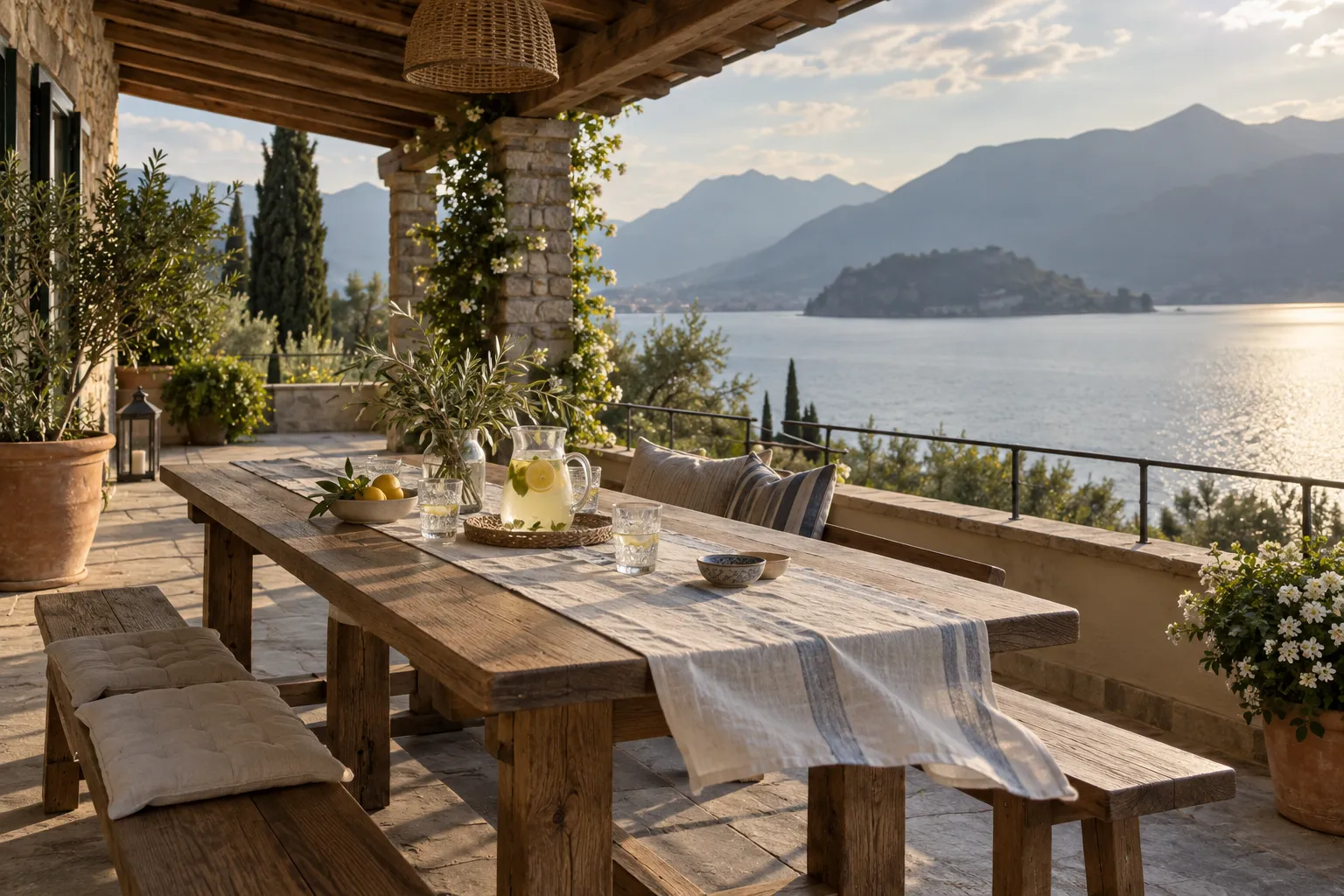 Terrazza coperta di una casa sul lago, Sulzano, Lago d'Iseo