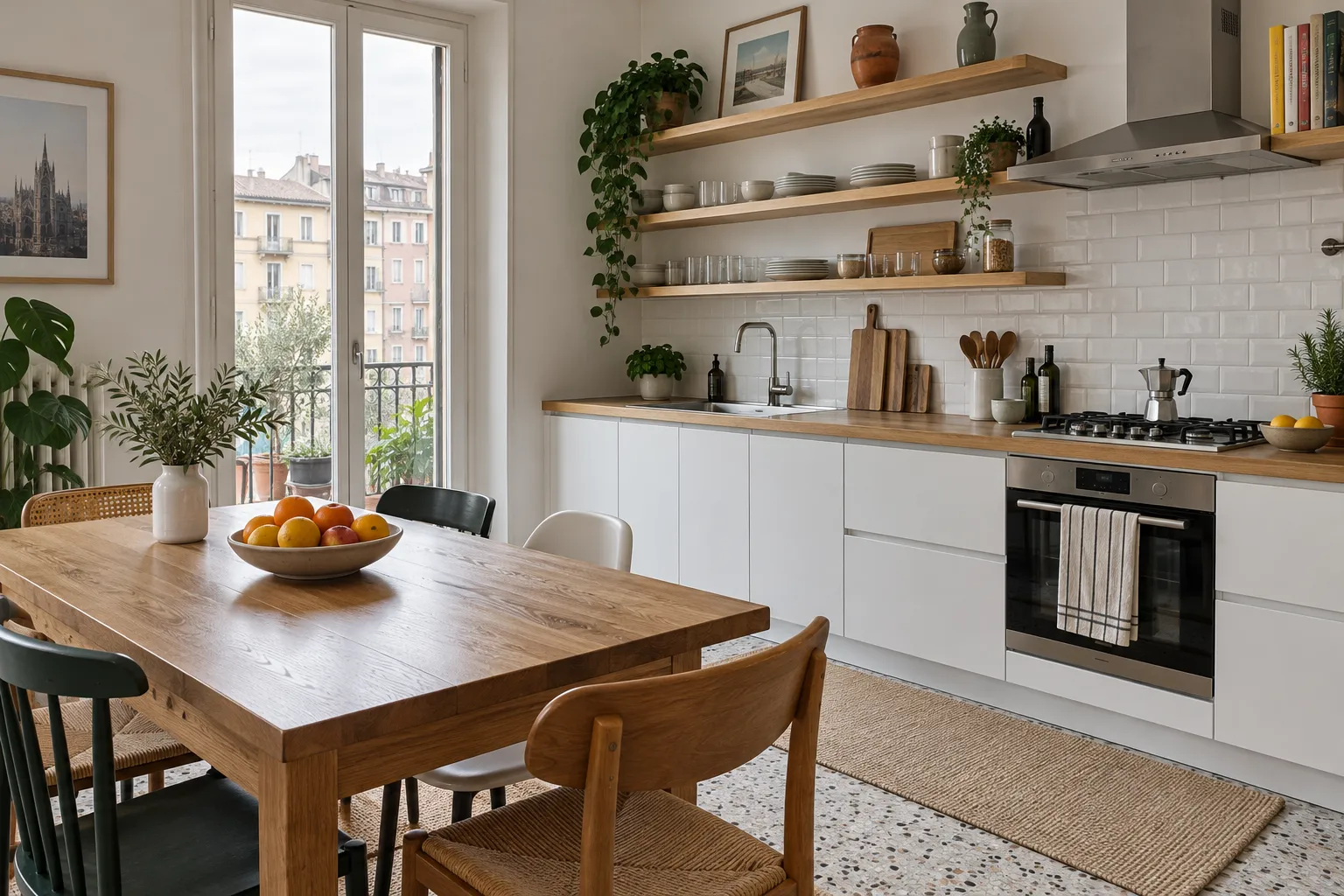 Cucina aperta in un appartamento anni Trenta, Milano, Porta Romana